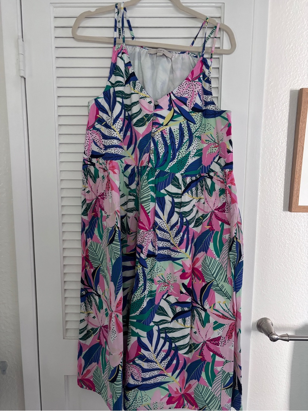 LOFT Pink Multi Tropical-Print Spaghetti-Strap One-Piece